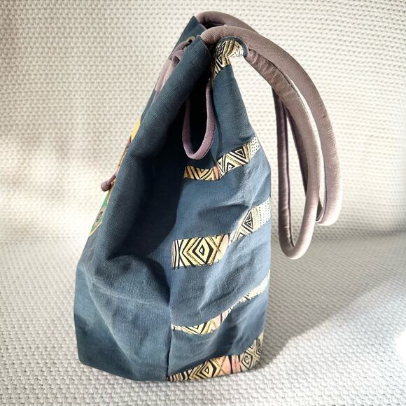 Laurel Burch Blue Denim Purple Drawstring Pull Handpainted Butterfly Backpack - Picture 7 of 13